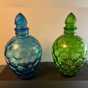 Vintage MCM Wheaton Glass Honeycomb Decanters - Set of 2